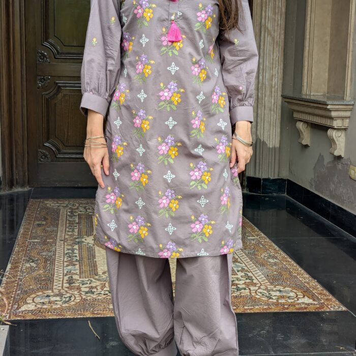 Grey Embroided Chikankari Pret