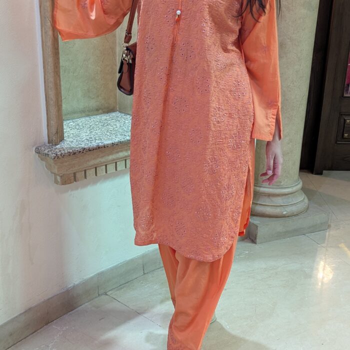 Soft Orange Chikankari Pret