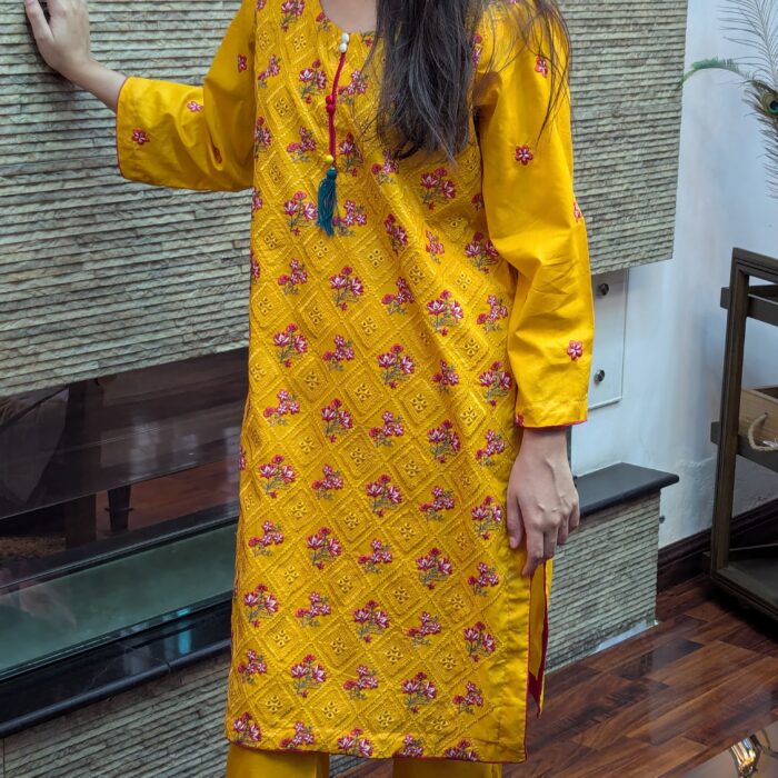 Yellow Spring Chikankari Pret