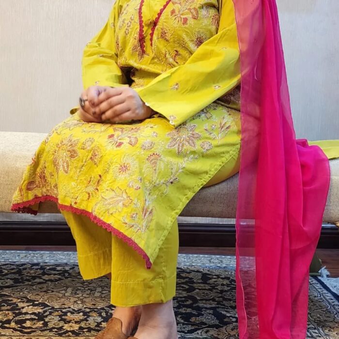 Mustard and Pink Embroided