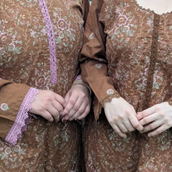 Brown and Pink Embroided